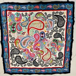 Candice Held 100% Silk 35” scarf. Multicolored. paisley design
